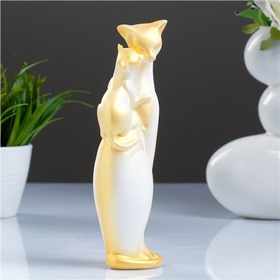 Фигура "Кошка с Котенком" белая/золото 5х8х22 см
