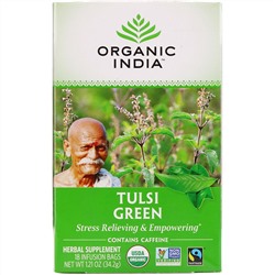 Organic India, Чай с тулси, зеленый, 18 пакетиков, 34,2 г (1,21 унции)