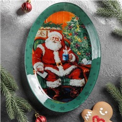 Блюдо овальное Доляна «Счастливый Санта», 29,5×20,3×2,1 см