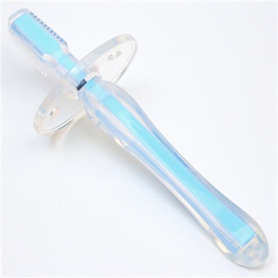 Детская зубная щетка-массажер, силиконовая щетка с ограничителем, цвет голубой