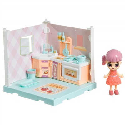 Игровой набор «Мебель» Bondibon, Кукольный уголок (Кухня 13,5х13,5х13,5 см) и  куколка Oly 9,3см, ВО