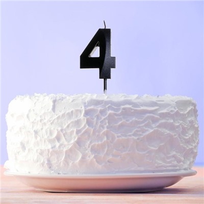 Свеча в торт цифра "4" , черная, 3,5 х 12 см