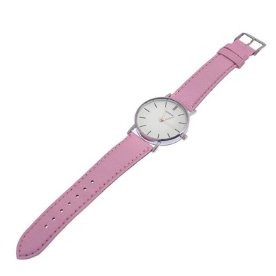 Часы наручные, d=4см хром, розовый ремешок 20 мм