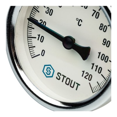 Термометр STOUT, биметаллический, с погружной гильзой 75 мм 1/2", корпус Dn 63 мм