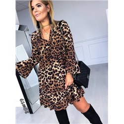 Платье Size Plus ярусное леопард каппучино M98
