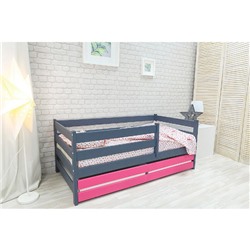Кроватка-манеж СОНЕЧКА массив березы графит/розовый ящик