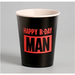 Стакан бумажный Happy B-DAY MAN, набор 6 шт, 250 мл