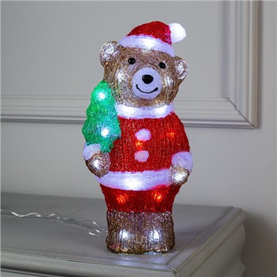 Светодиодная фигура «Медведь с ёлкой» 10 × 30 × 10 см, акрил, 30 LED, 220 В, свечение белое