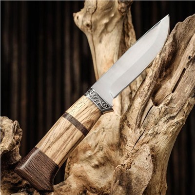 Нож охотничий Мастер К, рукоять дерево с бронзой, клинок 11 см
