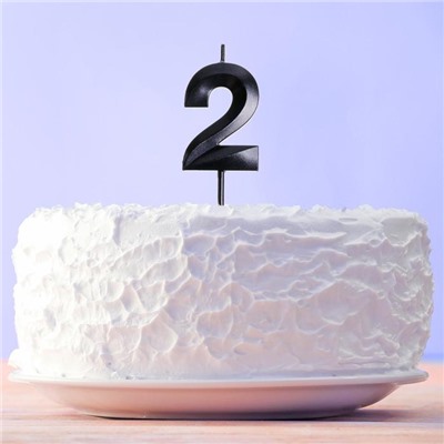 Свеча в торт цифра "2" , черная, 3,5 х 12 см