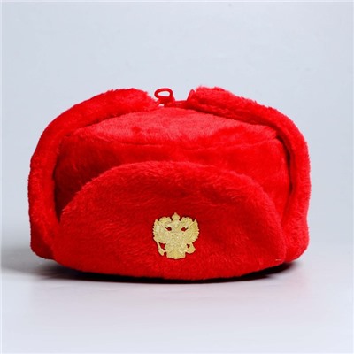Шапка-ушанка «Красная», значок герб
