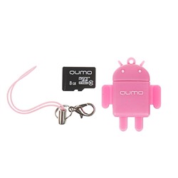 Карта памяти Qumo Fundroid MicroSD 3в1   8Гб Class 10 + USB картридер, розовый
