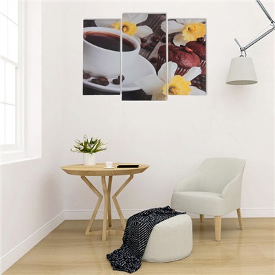 Модульная картина "Кофе с кексами"  (2-25х52; 1-30х60) 60х80 см