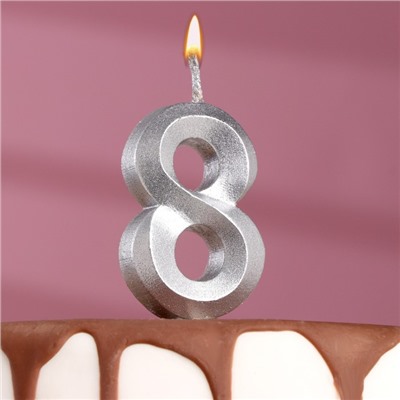 Свеча в торт "Грань", цифра "8", серебряный металлик, 7.8 см