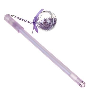 Ручка гелевая синяя с подвеской - брелоком в форме шара с наполнителем и бантиком, 0,5мм, пл., 2 цв.