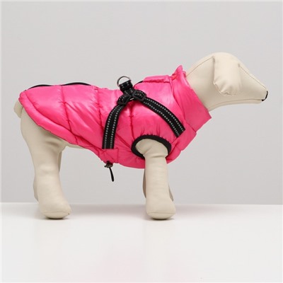 Куртка для собак со шлейкой, размер 12 (ДС 28 см, ОГ 38 см, ОШ 27 см), розовая