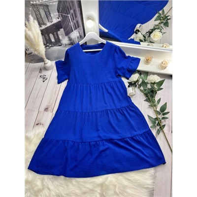 Платье Size Plus ярусное с рукавом волан синее K53