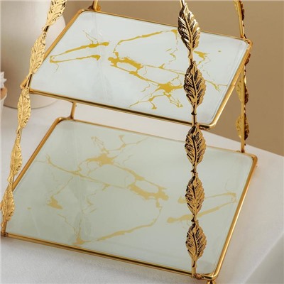 Подставка под десерты «Мрамор», 2-х ярусная, квадратная, 26×26×37 см, цвет металла золотой