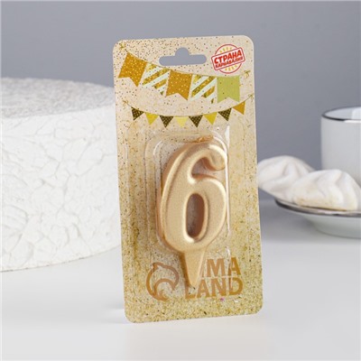Свеча для торта цифра "Овал" золотая "6", большая, 7 см