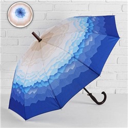 Зонт - трость полуавтоматический «Горы», 10 спиц, R = 49 см, цвет бежевый/синий МИКС