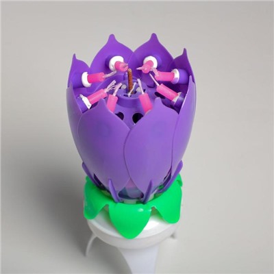 Свеча для торта музыкальная "Тюльпан", крутящаяся, фиолетовая, 14,5×6 см