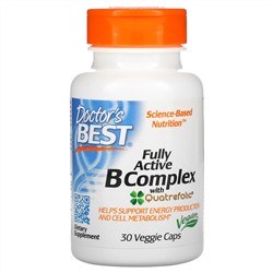 Doctor's Best, Комплекс ативных витаминов B с Quatrefolic, 30 растительных капсул