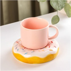 Чайная пара «Пончик», 210 мл, блюдце d=13 см, цвет розовый