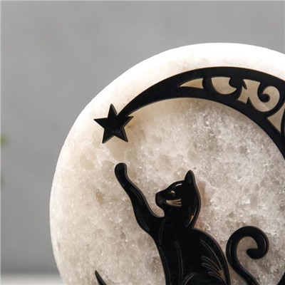 Соляной светильник с диммером "Кот со звездой" круглый большой, 2-3кг, Е14 15Вт, 18х16х8см
