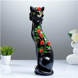 Фигура "Кошка Маркиза" с китайскими розочками черная  13х12х49 см