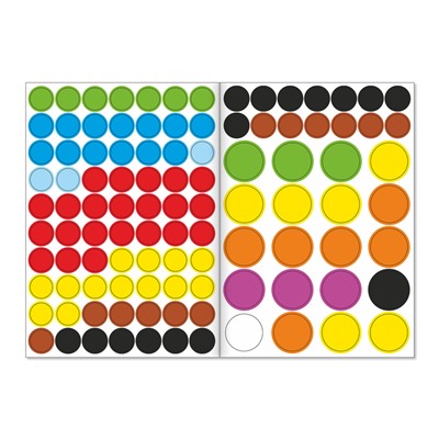 Наклейки-кружочки «Изучаем цвета», формат А4, набор 2 шт. по 16 стр.