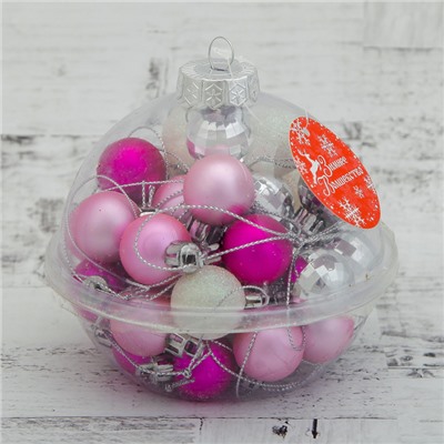 Набор шаров пластик d-2,5 см, 40 шт "Малышки в шарике" бело-розовый