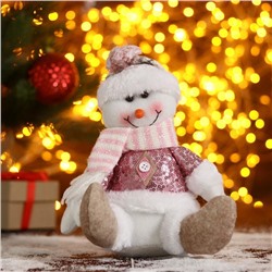 Мягкая игрушка "Снеговик-шарфик в клетку" 17х21 см, розовый
