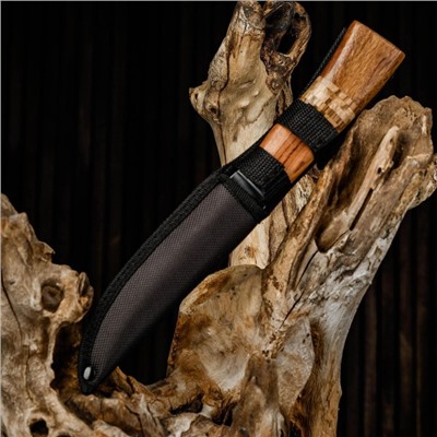Нож охотничий "Барди",  лезвие 14 см, в чехле, деревянная рукоять с пробковой вставкой