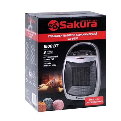 Тепловентилятор Sakura SA-0555, 1500 Вт, керамический, 3 режима, серый