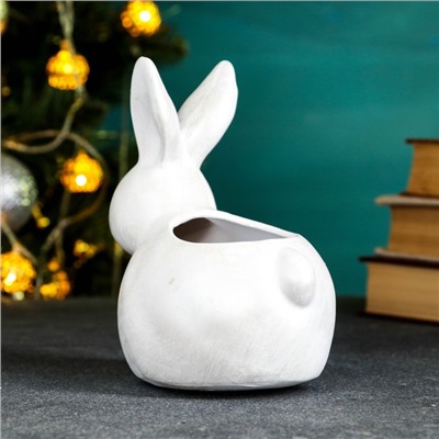 Фигурное кашпо "Кролик" белый перламутр, 15х15 см