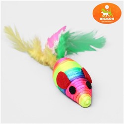 Мышь разноцветная с перьями, 5 см, радужная