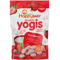 Happy Family Organics, Yogis, органические снеки из сублимированного йогурта с фруктами, клубника, 28 г