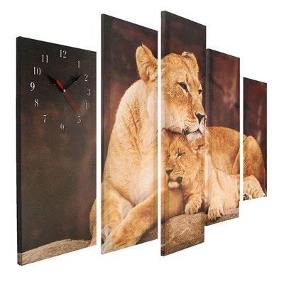 Часы настенные модульные «Львица со львёнком», 80 × 140 см