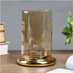 Подсвечник металл, стекло "Цилиндр" золото 17х12,5х12,5 см