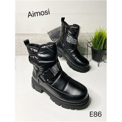 Зимние ботинки с натуральным мехом E86 черные
