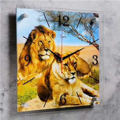 Часы настенные, серия: Животный мир, "Лев и львица", 35х35 см