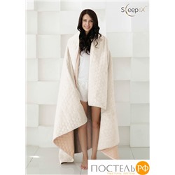 Одеяло - покрывало Sleep iX (иск.мех + одн.ткань) 160x220 Ткань: Бежевый, Мех: Молочный