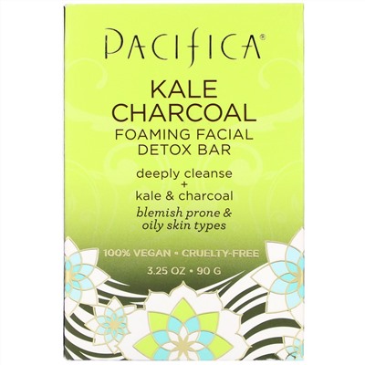 Pacifica, Капуста и древесный уголь, пенящееся кусковое мыло для очищения кожи лица от токсинов, 90 г (3,25 унции)