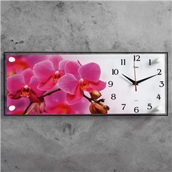 Часы-картина настенные, серия: Цветы, "Ветка розовых орхидей",  плавный ход, 20 х 50 см