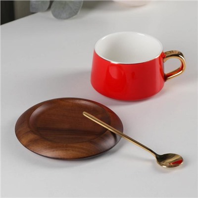 Чайная пара с ложкой «Улун», чашка 280 мл, блюдце d=13 см, цвет красный