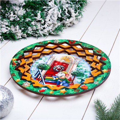 Тарелка- конфетница новогодняя "Мышонок- Дед Мороз", 24,5×24,5см, Символ года 2020