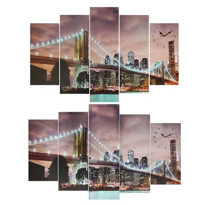 Часы настенные, модульные, серия: Город "Светящийся мост", 80х140 см, микс