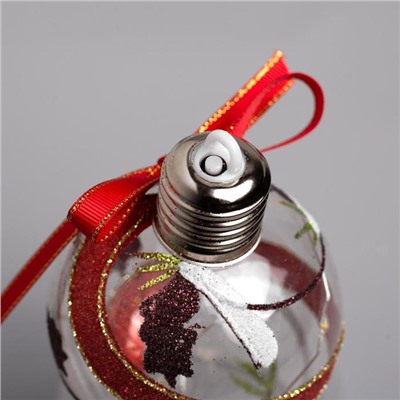 Набор ёлочных шаров «Шары с еловыми шишками» 3 шт., батарейки, 5 LED, свечение тёплое белое