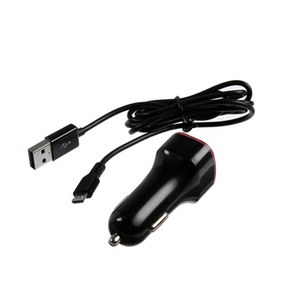 Автомобильное зарядное устройство Seven, 2 USB, 2.1 A, кабель micro USB, черное