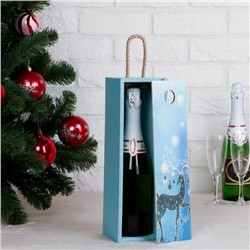 Переноска для бутылки "Новогодняя, с оленем" с верёвочной ручкой, 33,3х10,8х10,8 см